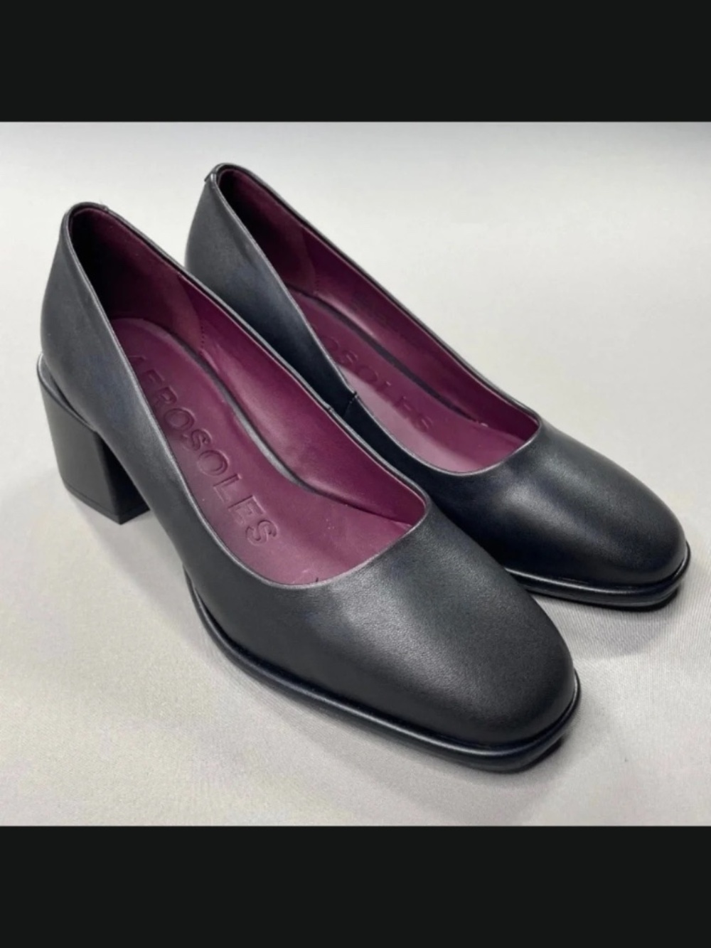 NEW Aerosoles Shoes Womens 6 black purple leather Alae block heels